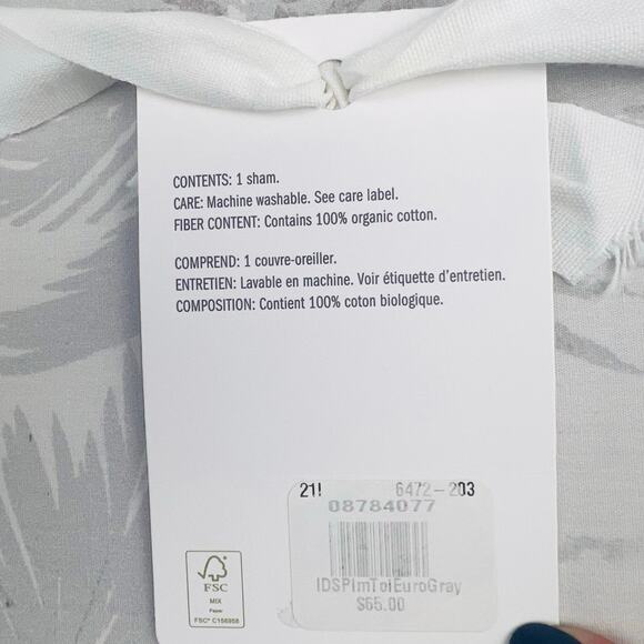 Pottery Barn EURO Palm Toile Percale Sham Gray Palm Trees Watercolor NWT - Picture 3 of 6